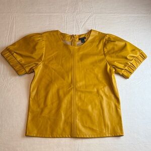 Ann Taylor Women's Mustard Yellow Vegan Leather Puff Sleeve Blouse Size XS NWOT